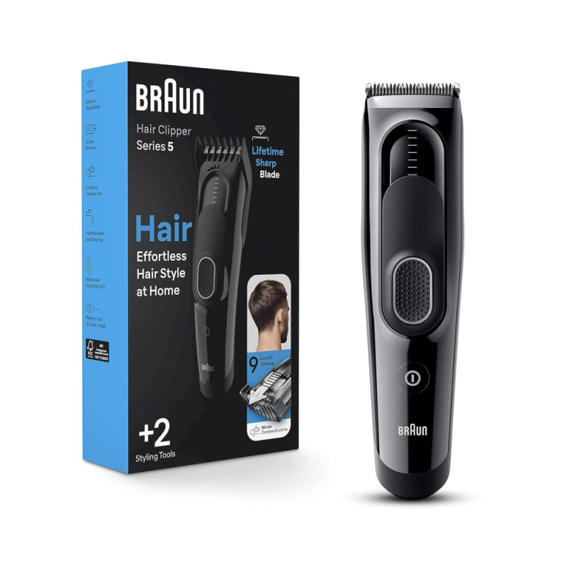 Braun  Hair Clipper Black – 9-Length Adjustable  Cordless Hair Cutter Trimmers & Shavers