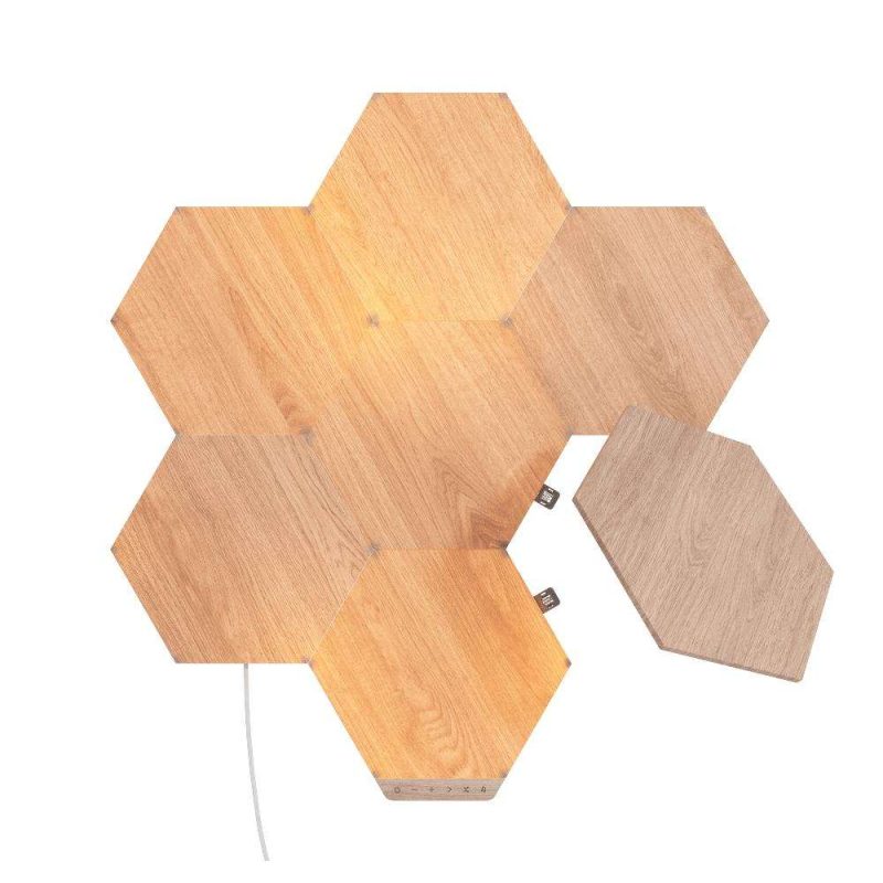 Nanoleaf Nanoleaf Elements Hexagons Starter Kit Birchwood Smart Wifi Led Panel System W Music Visualizer 7 Pack Gaming Light & Panels