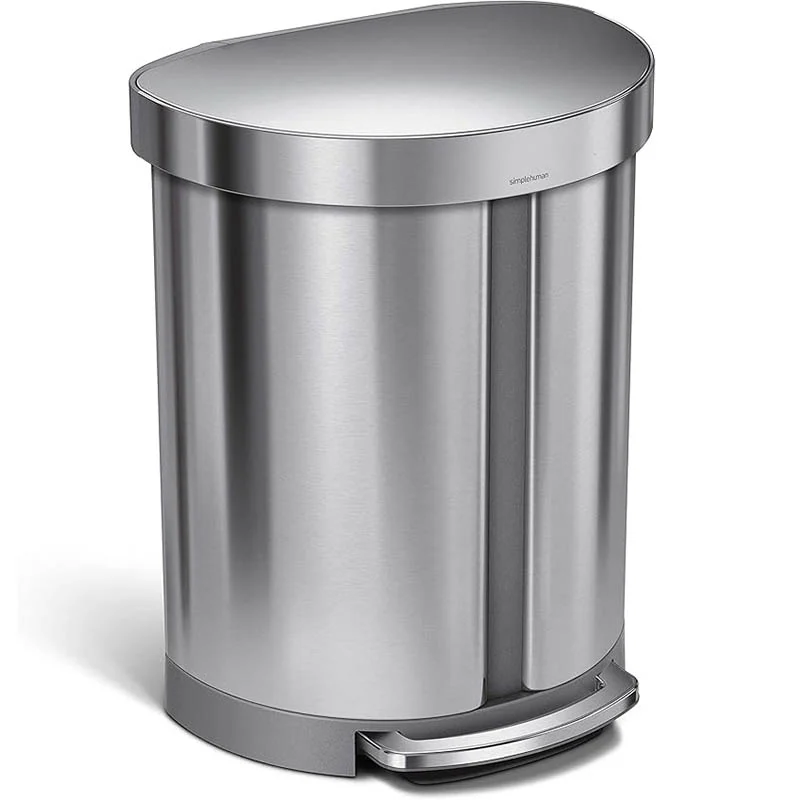 simplehuman SimpleHuman Dual Compartment Semi Round Pedal Bin Brushed Steel 55L Trash Cans