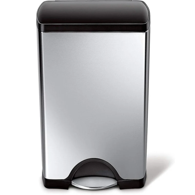 simplehuman SimpleHuman Rectangular Pedal Bin Brushed Steel Plastic Black Lid 38L Trash Cans