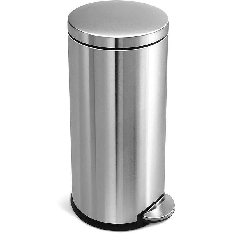 simplehuman SimpleHuman Round Pedal Bin Fingerprint-Proof Brushed Steel 30L Trash Cans