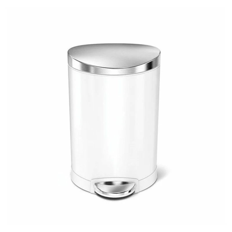 simplehuman SimpleHuman Semi Round Pedal Bin White With Brushed Steel Lid With Colour Box 6L Trash Cans