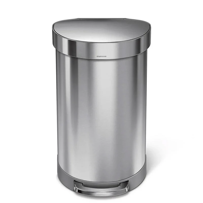 simplehuman SimpleHuman Semi Round Pedal Bin With Liner Rim Brushed Steel 45L Custom Fit Trash Liners