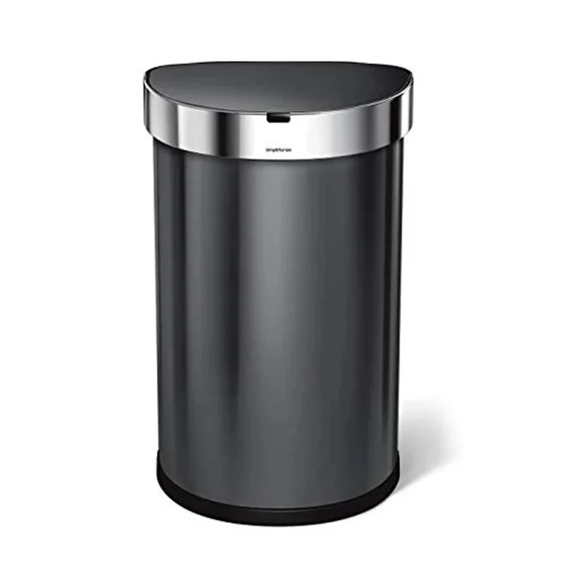 simplehuman SimpleHuman Semi Round Sensor Bin Black Steel 45L Trash Cans