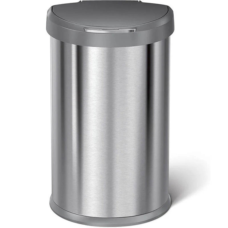 simplehuman SimpleHuman Semi Round Sensor Bin Grey Plastic Lid Brushed Steel 45L Trash Cans