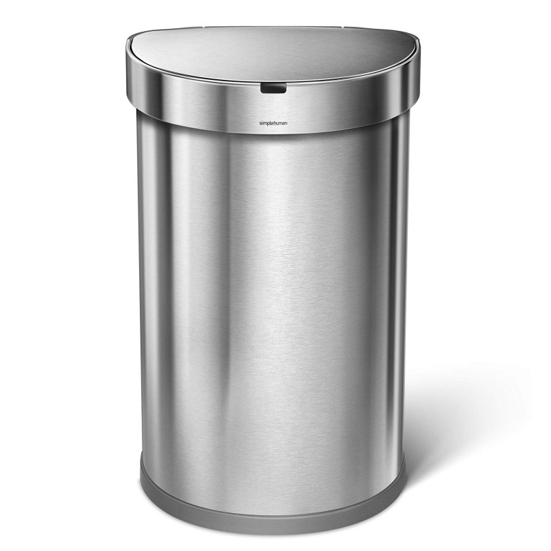 simplehuman SimpleHuman Semi Round Sensor Bin Nano-Clear Brushed Steel 45L Trash Cans